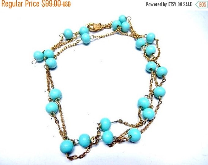 Storewide 25% Off SALE Beautiful Vintage Turquoise Beaded Emmons Designer Necklace Featuring Beautiful Sky Blue Beads and Gold Tone Accents