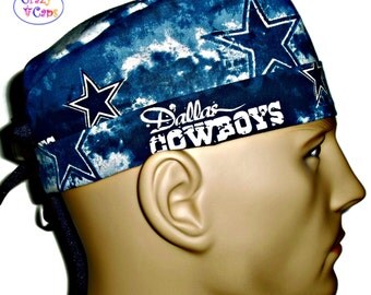 Men's Semi-Lined Cuffed or Un-Cuffed Surgical Scrub Cap Hat in Dallas Cowboys Tie Dye