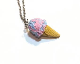 Miniature bubblegum ice cream cone necklace