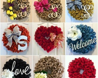 DIY Burlap Wreath Starter Kit ~INCLUDES DVD Tutorial! 10 Burlap Ribbon Colors to Choose with Option to Add Embellishments!