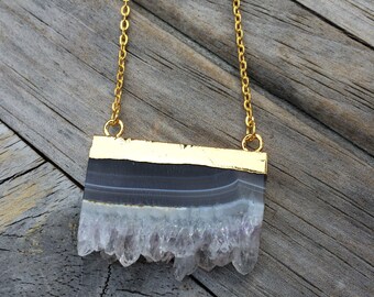 Amethyst Slice Raw Crystal Necklace, Amethyst Necklace, Crystal Necklace, Rectangle Crystal Necklace