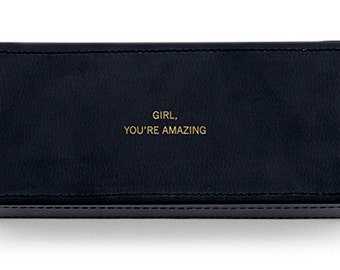 Girl You're Amazing Black Vegan Leather Jewellery Box - Embossed Jewellery Box - Wedding Gift - Personalized Gift - Black Jewelry Box