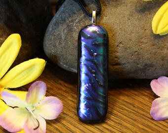 Handmade Fused Glass Pendant Necklace - Fused Glass Necklace - Fused Glass Pendant - Dichroic Glass – Blue