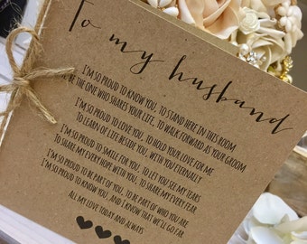 Vintage/Rustic 'To My Husband' Same Sex Marriage Wedding Day Poem Card-show him how special he is!
