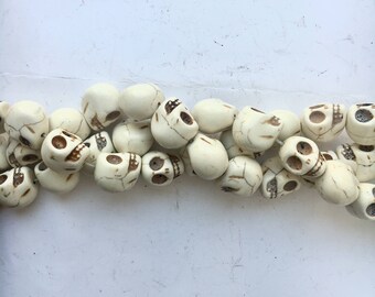 Bone White Howlite - skull beads- 18mm - 25 beads - loose