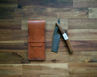 Kangaroo Leather Straight Razor Sheath - SHEATH ONLY - Cognac Colour