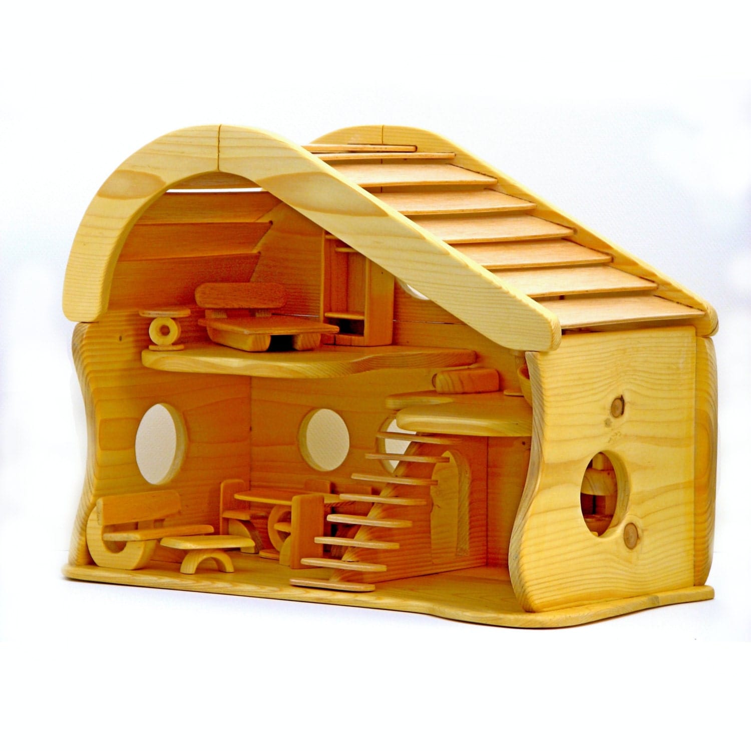 handmade wooden dollhouse with furnitures χειροποίητο ξύλινο