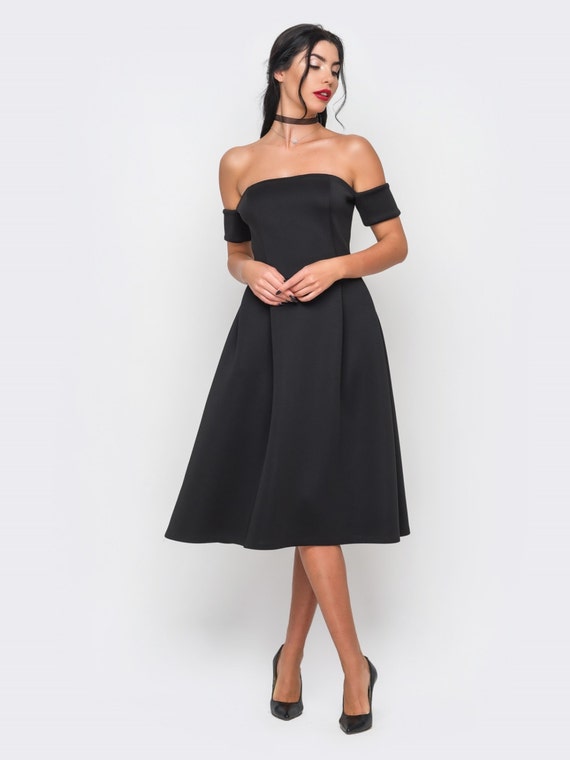 Neoprene Black Evening Dress.Sexy Open Shoulder by FashionDress8