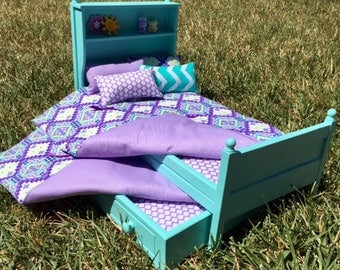 Bookcase Trundle Bed and Bedding for 18" Doll