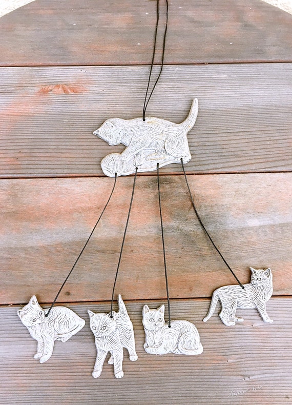 Vintage Pewter Cats Wind Chime