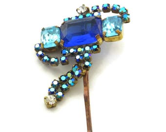 Blue Rhinestone Hair Pin, Rhinestone Hair Clip, Gift for Her, Colored Hair Barrette, Vintage Bobby Pin, Vintage Hair Clip