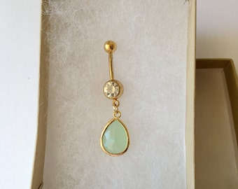 Mint belly button ring. Gold belly ring.