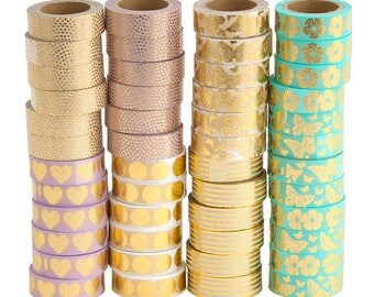 Metallic pastel washi tapes by Artebene, mixed metallic hearts spots butterflies washi tapes for crafting, washi tapes, washi tape crafting