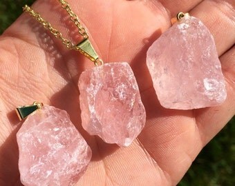 Raw Rose Quartz Necklace - Raw Rose Quartz Pendant - Raw Rose Quartz Crystal necklace - healing crystals and stones - heart chakra necklace