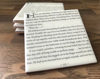 Harry Potter Coasters / Harry Potter Upcycled Book Pages / Deathly Hallows / Hostess Gifts