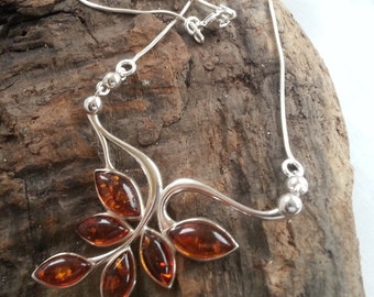 Sterling Silver Baltic Amber Flower Necklace