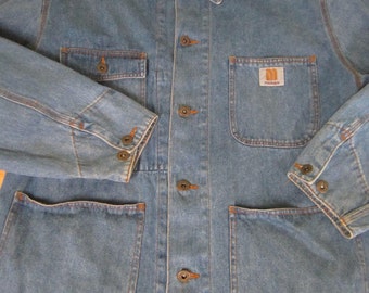 Machope Men's Blue Denim Jean Button Barn Farmer Engineer Work Jacket M