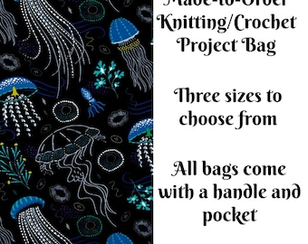Knitting Project Bag, Sock Knitting Bag, Medium, Large, Sweater, Crochet Bag, Cross Stitch, Made to Order, Into the Deep in Lagoon,