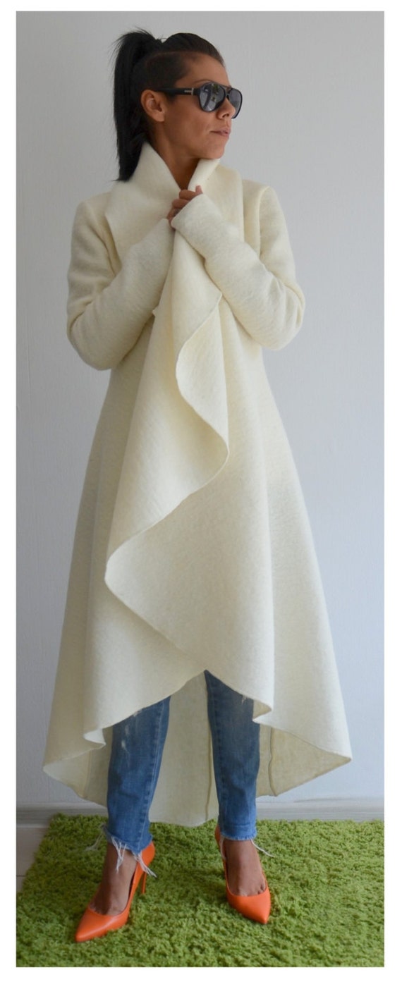 White winter Coat / Long coat /White ASYMMETRIC Cashmere/