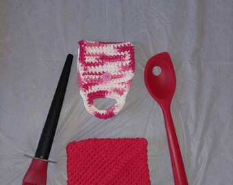 Crocheted Towel Holder and Potholder/Trivet Set
