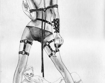 Erotic couple bondage. Erotic art nude couple Nude pencil drawings Erotic nude Nude drawing Erotic sex art BDSM fetish. Size: app. 17" x 24"