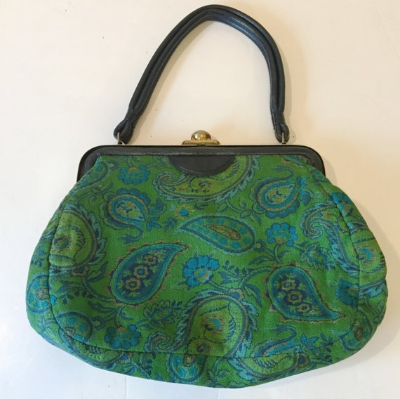 1960's Paisley Tapestry Handbag in Shades of Peacock with