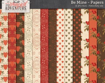 Patterns Valentines, Romantic Digital Paper Pack, Instant Download, 12x12, Hearts, Angels, Red Roses, Digital Scrapbooking Backgrounds