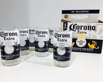 Set of 6 Corona Stubby Bottle Drinking Glasses - Recycled / Upcycled