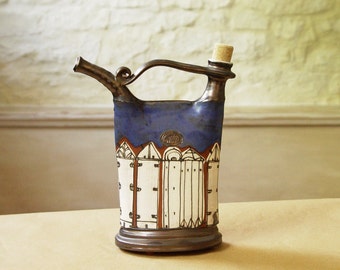 Handmade Blue Pottery Pitcher, Ceramics and Pottery Bottle. Ceramic pitcher. Handcrafted ceramic bottle, Wheel thrown pottery, Danko Pottery