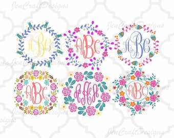 Floral Flower Wreaths Monogram Frames Cuttable SVG, DXF, EPS, Png Silhouette Studio & Cricut Vector Art Vinyl Digital Cutting Cut Files