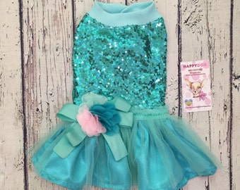 Turquoise sequins designer dog dress Valentine dog dress Wedding dog attire Designer dog dress Custom made dog dress Birthday dog dress