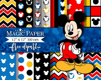 50% OFF SALE Mickey Mouse Digital Paper Clipart Clip Art