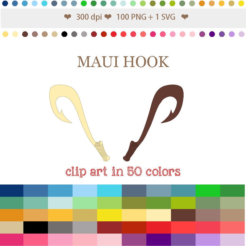 50 Colors Digital MAUI HOOK Clipart Moana Theme Clip Art