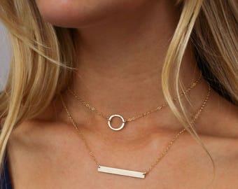 Hammered Gold Circle Necklace, Minimalist Necklace, Circle Necklace, 14k Gold Fill, Sterling Silver, Gift for her, LEILAjewelryshop, N200