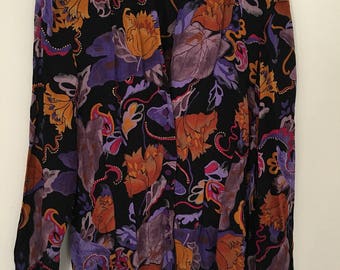 80s Purple Floral Blouse // Size 8 // Made in the USA