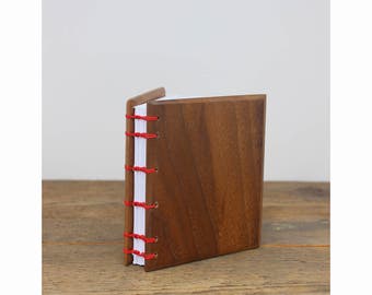 Small Wooden Notebook with Black Walnut Wood Covers and 100 Hand Bound Blank Pages