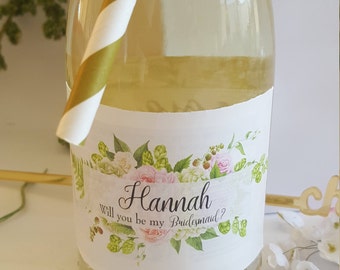 Will you be my Bridesmaid - Personalized Mini Champagne/Wine Bottle Label only