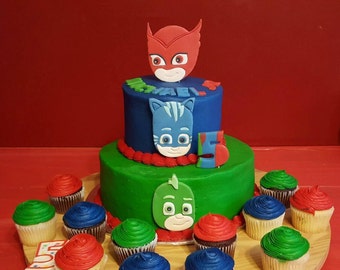 New, Larger Faces! PJ Mask Cake Toppers, Owlette, Cat Boy, & Gecko Topper Set