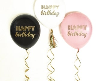 Happy Birthday Balloons | Birthday Party Decorations | 30th Birthday Decoration | 60th Birthday | 40th Birthday | 50th Birthday Decor Black