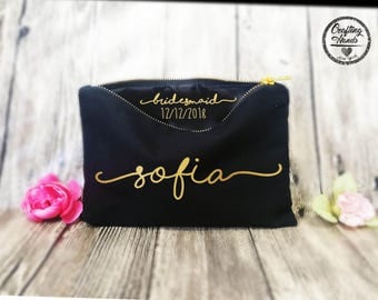 Bridesmaid Makeup Bags, Secret message, BLACK makeup bags, cosmetic bags, personalized gift, tote bag, bridesmaid gift , Lingerie Bag