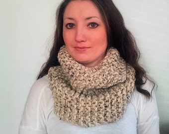 Knit Infinity Scarf, Knit Cowl Scarf, Chunky Knit Scarf, Oatmeal Riverside Cowl
