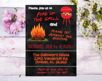 BBQ bonfire invitation bbq party invite bonfire party invitation backyard bbq invitation backyard bonfire invitation adult party cookout