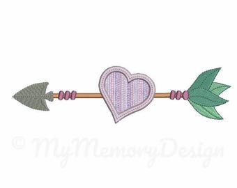 Arrow embroidery design - Heart applique design - Machine embroidery pattern - 4x4 5x7 6x10 size - Instant download digital file