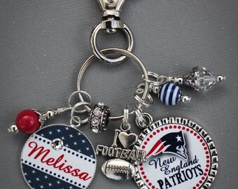 New England Patriots Keychain, New England Patriots Personalized Jewelry, New England Patriots gift, Patriots Superbowl, Superbowl Party