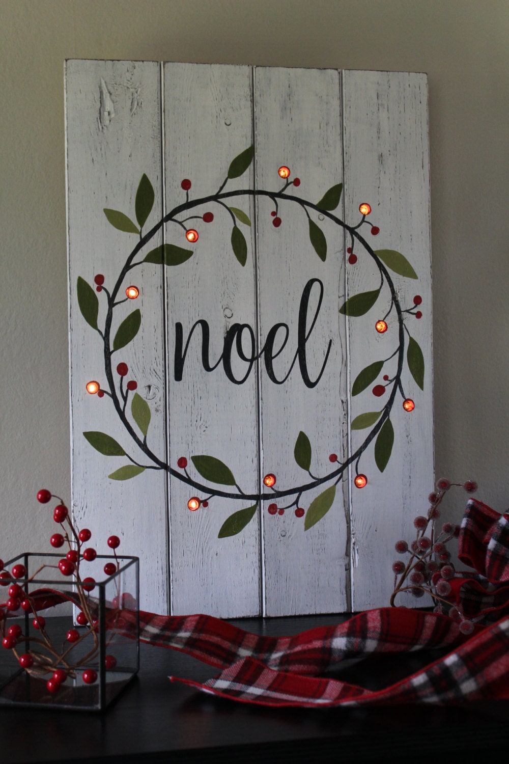 Noel Sign Lighted Christmas Sign Hand Painted Wood Sign