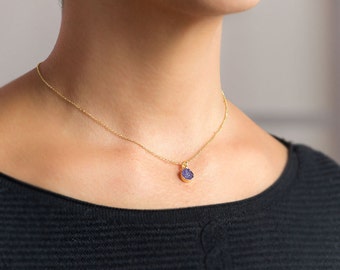Tiny Druzy Necklace Round Druzy Necklace Raw Quartz Pendant Gold Dipped Dainty Necklace Purple White Grey