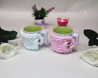 Set 2 mug cozy, home gift, cup cozy, birthday gift for, her mug sweater, mug holder, coffee cozy, tazza cozies, gift for girlfriend