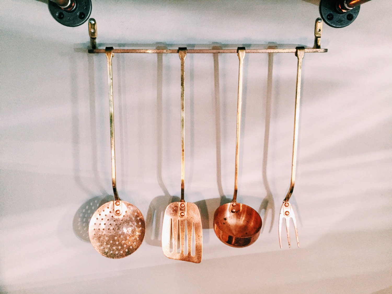 Vintage Set of Hanging Copper Brass Kitchen Utensils by ...