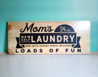 Vintage Inspired Laundry Room Sign Natural Wood - Gifts for Mom, Landromat Style Rustic Wooden Sign - Laundry Room Decor