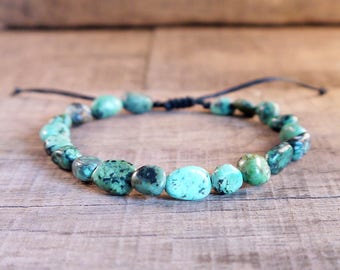 African Turquoise Bracelet, natural turquoise jewelry, crystal healing, semi precious gemstone, bohemian, boho, beaded